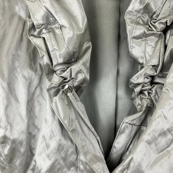 Chicos Size 1 M Metallic Crinkle Jacket Silver - Drawstring Collar Pockets - Picture 2 of 8